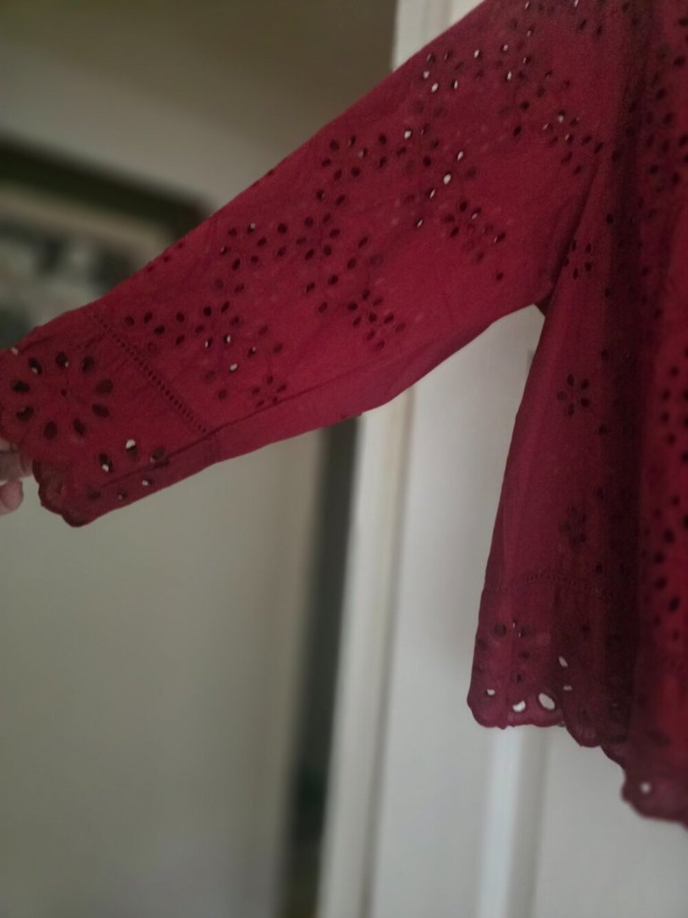 Jennifer & Grace Burgundy Eyelet Blouse L NWT - Picture 3 of 3